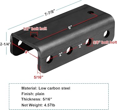 2 Pack 7-3/4 Trailer Adjustable Coupler C Channel Bracket for Lunette Ring, 3-Position, 3 ID