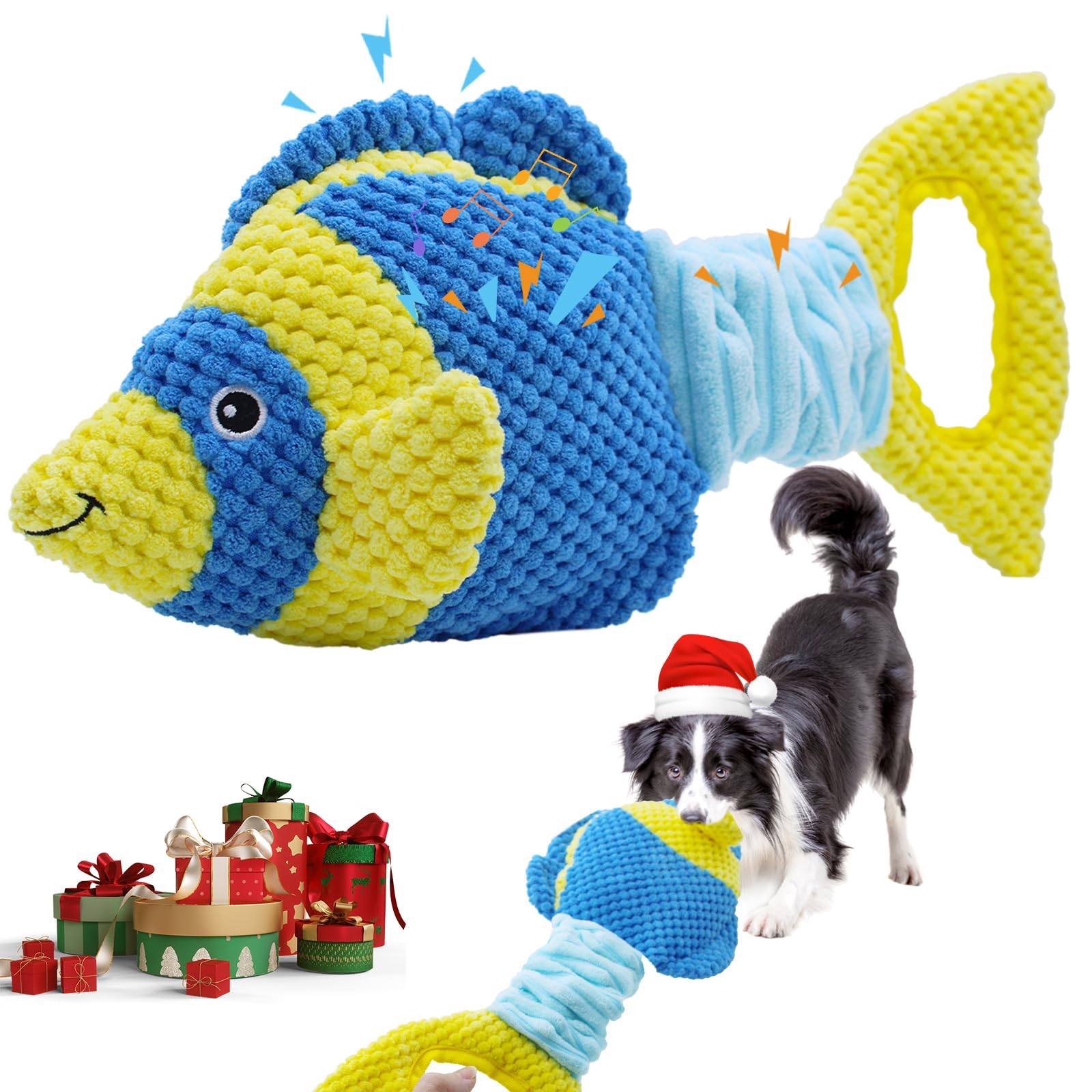 YZHDUXIU Tug of War Dog Toy, Squeaky Dog Toys, Interactive Fish Puppy Toys with Crinkle Paper to Keep Them Busy