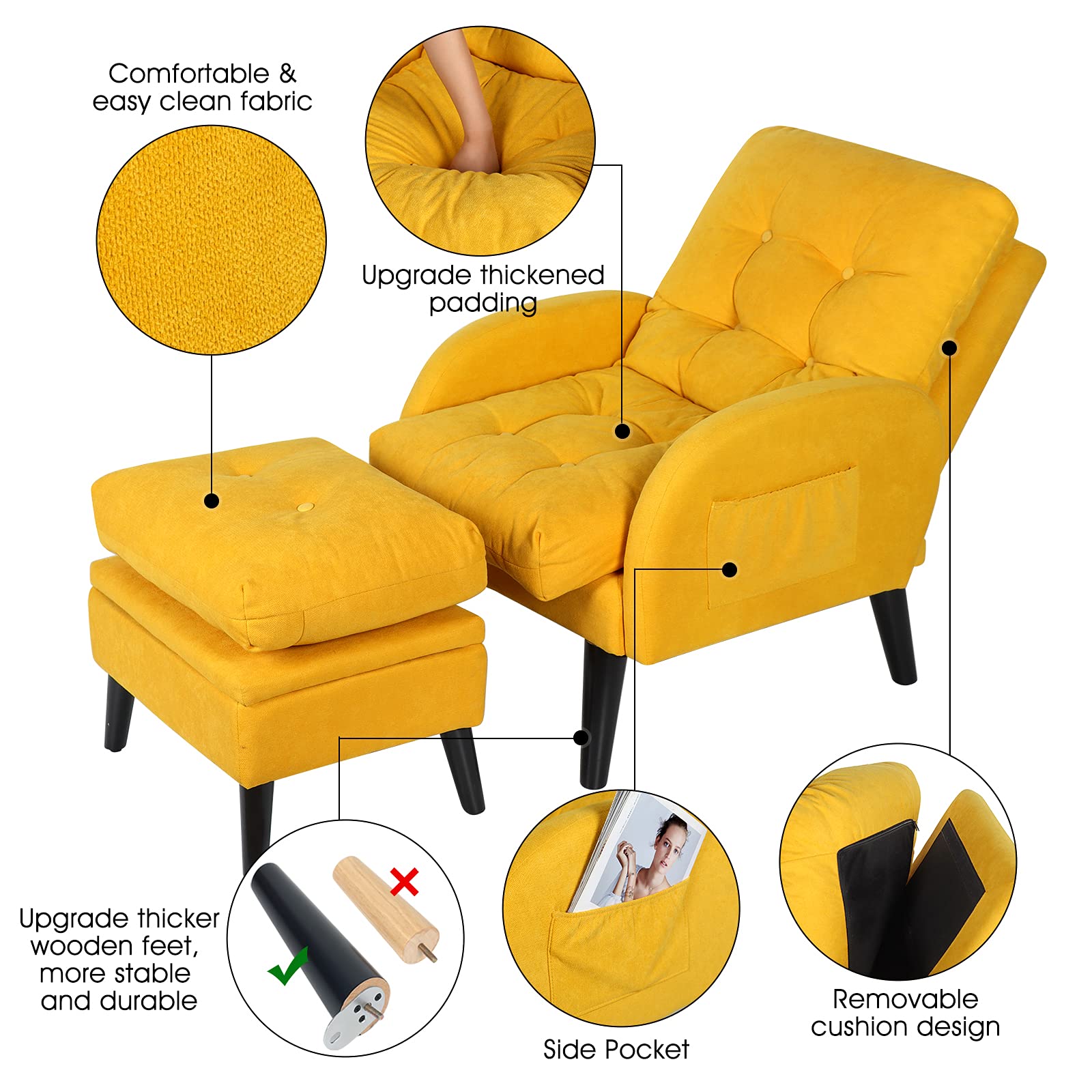 ELUCHANG Accent Chair with Ottoman Armchair with