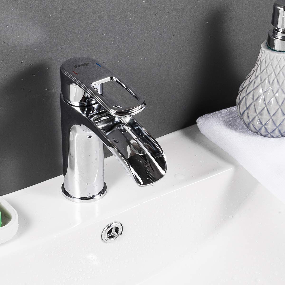 Frap Rubinetto miscelatore a cascata per lavabo da bagno, miscelatore monocomando per bagno, cromato