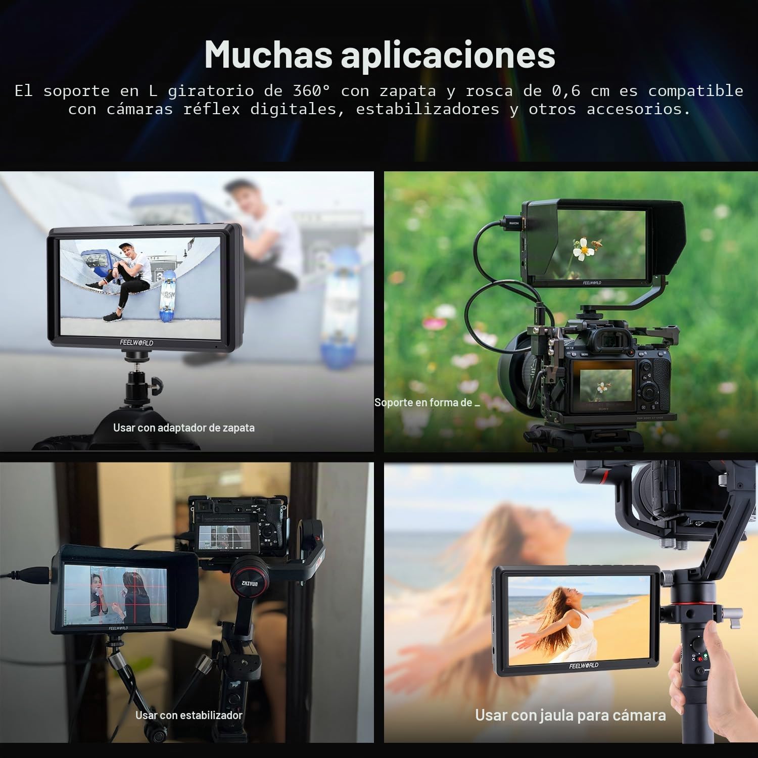 FEELWORLD FW568 V3 Monitor de Campo de cámara 4K de 6 Pulgadas, Full HD 1920x1080 3D LUT DSLR Cámara Monitor con batería de 2800 mAh Batería portátil Sunshine Hood HDMI con Entrada