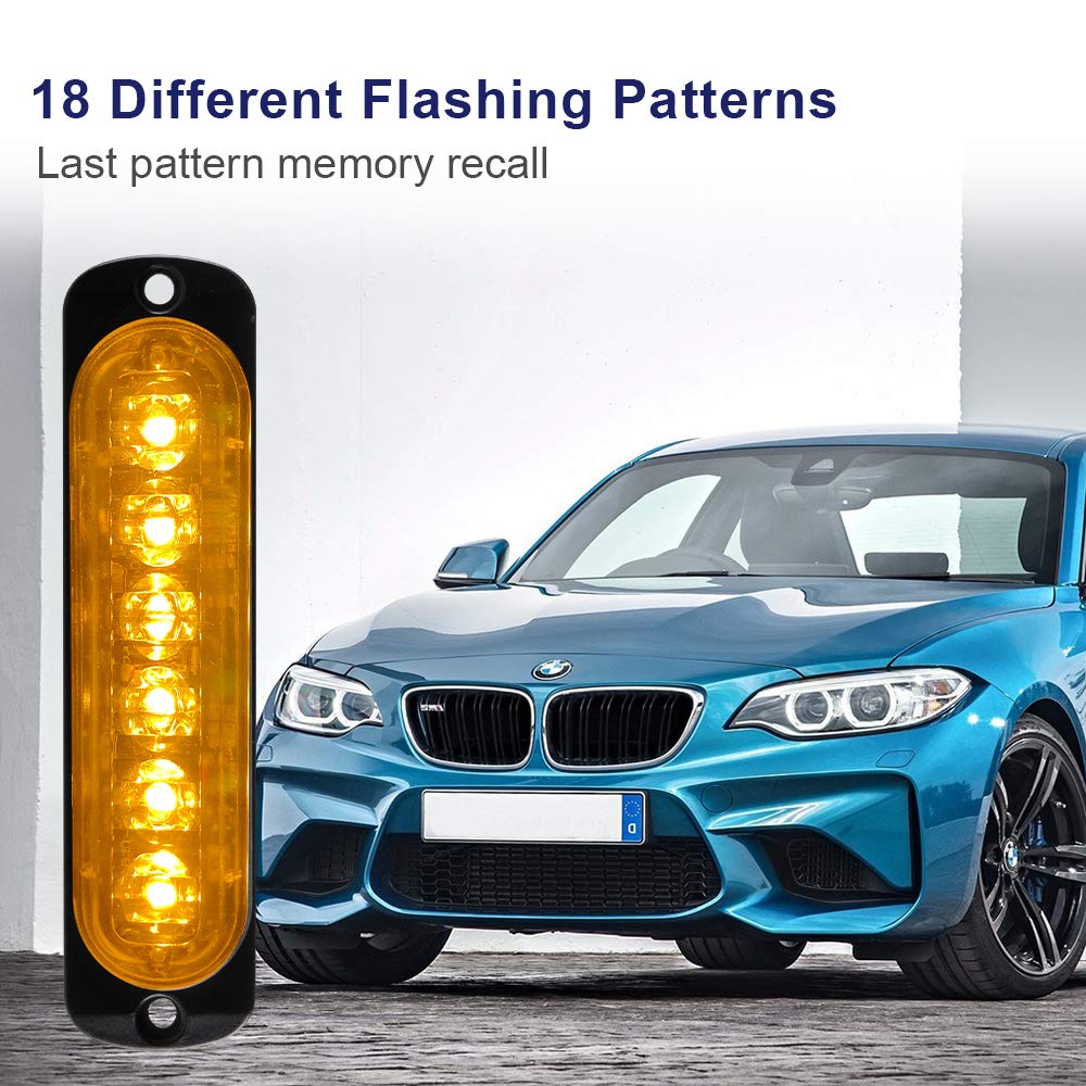 4pcs 12-24V Ultra Sottile Lampeggiante Emergenza Avvertimento Strobo Luci Luce - 6LEDS Flash Warning Light Bar - Auto Moto Truck-Ambra