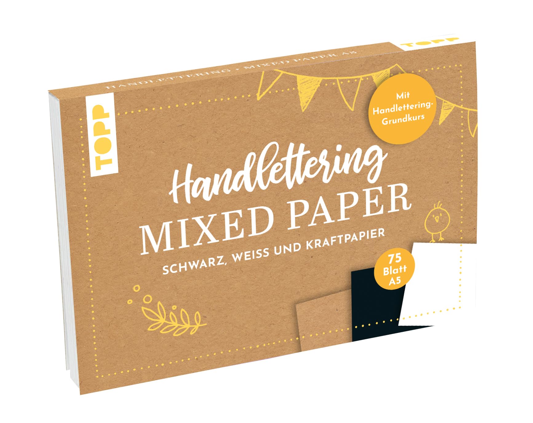 Handlettering Mixed Paper Block A5 – 75 Blätter in Weiß, Schwarz und Kraftpapier (220 g/m²) von Frech