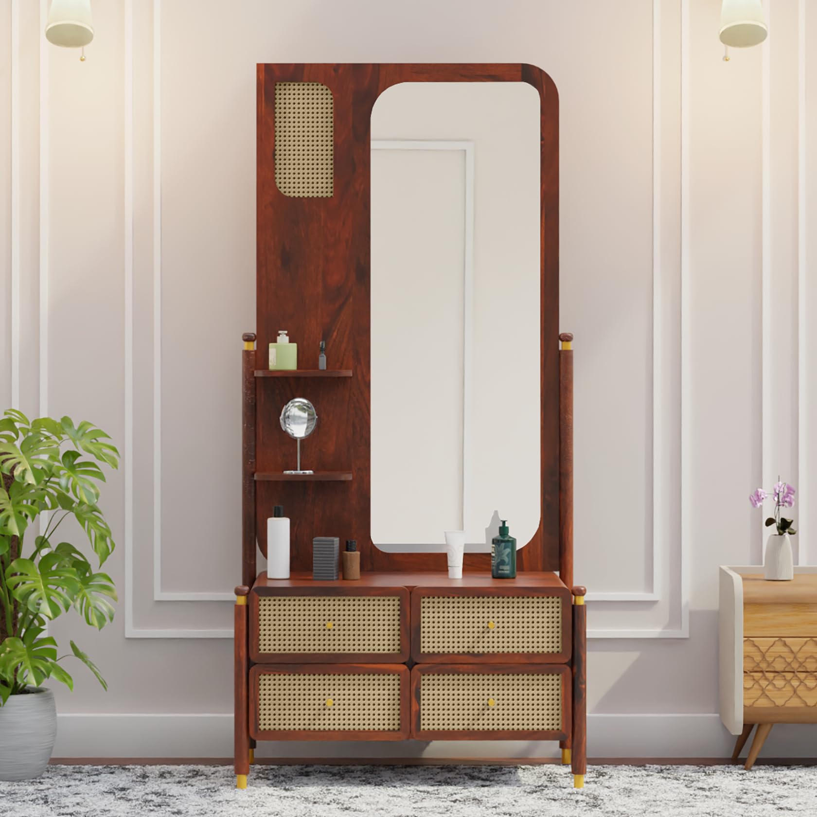 Wakeup India Solid Wooden Dressing Table with Mirror and 4 Drawers