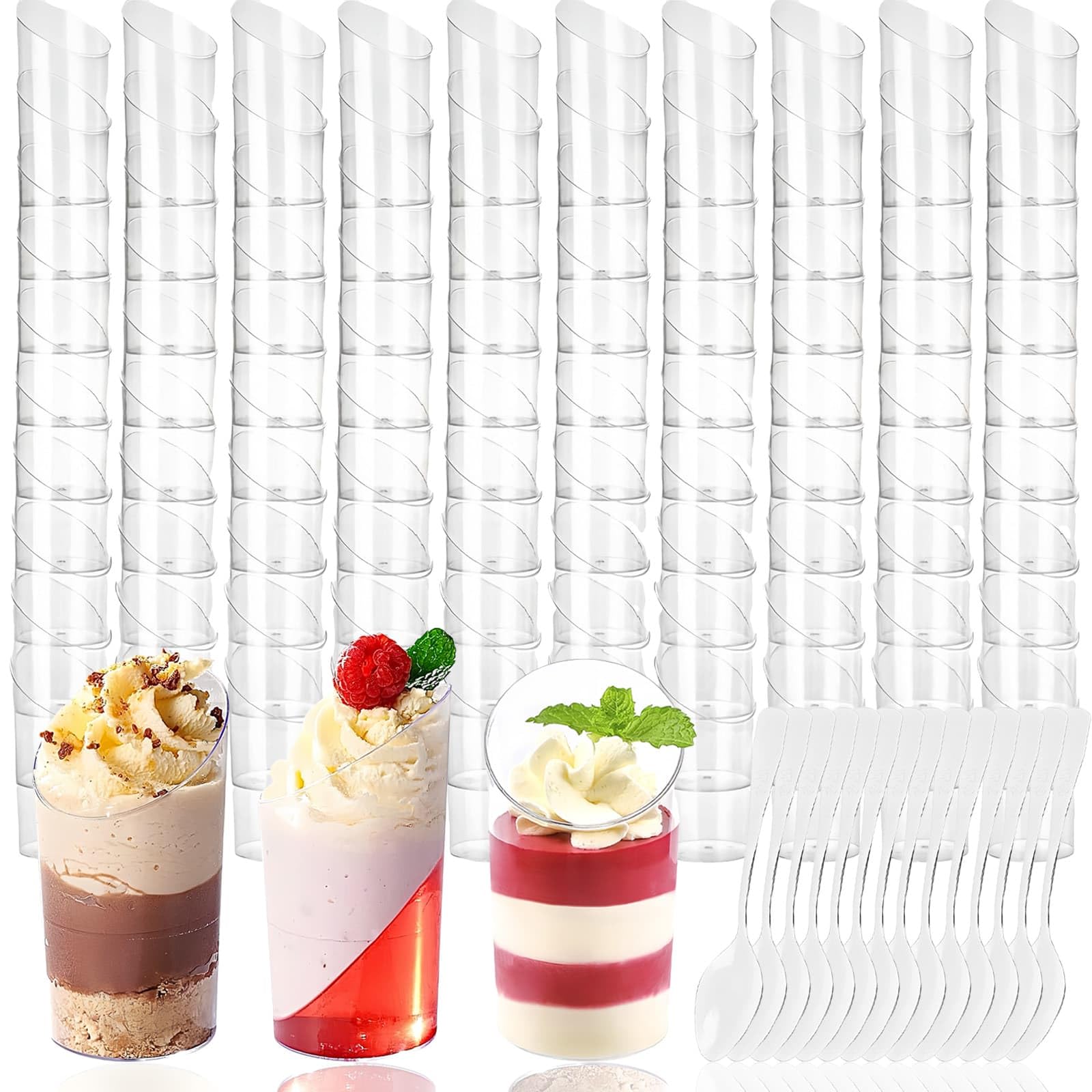 WEELOO Mini Angled Dessert Cups with Spoons 100PCS