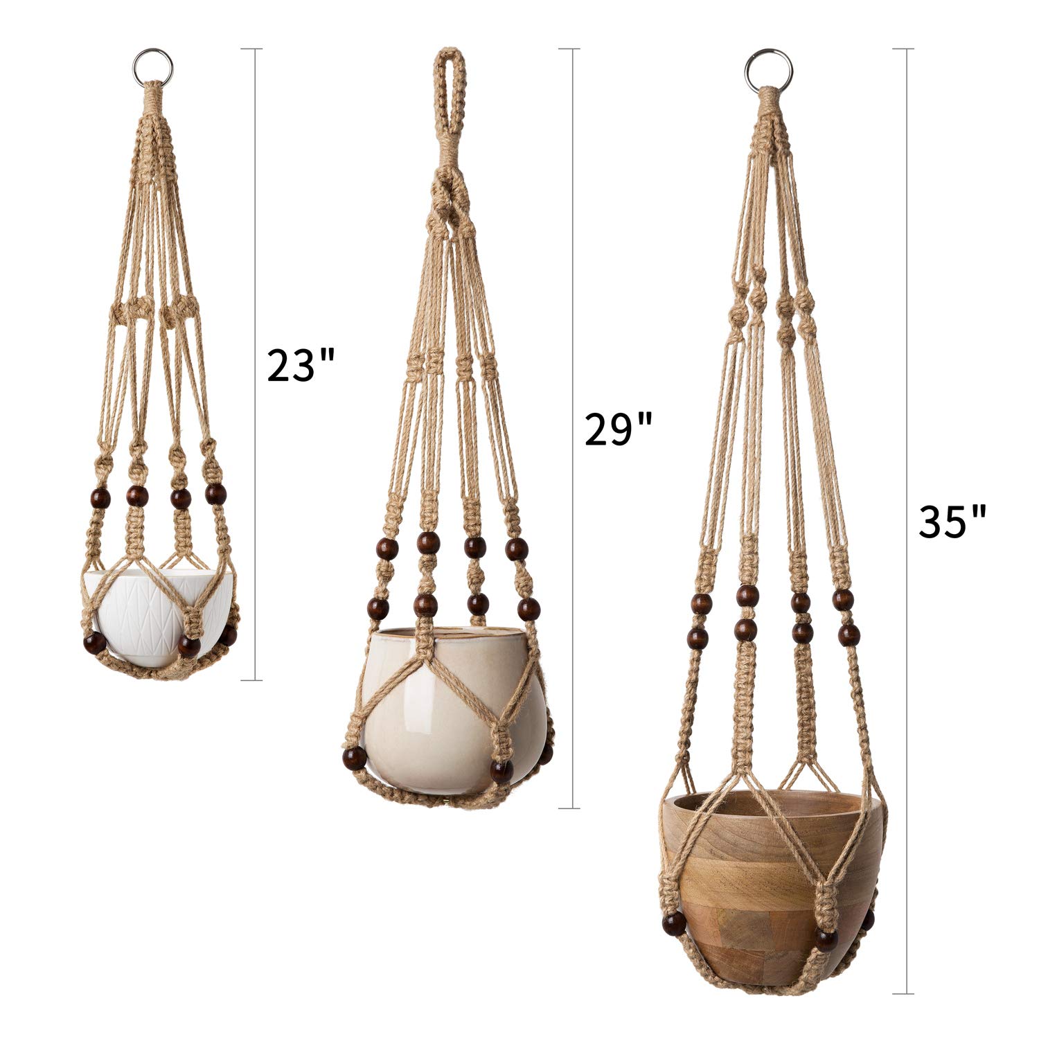 6 Pack Macrame Plant Hangers - 3 Sizes Jute Rope Hanging Planter Holders For Indoor