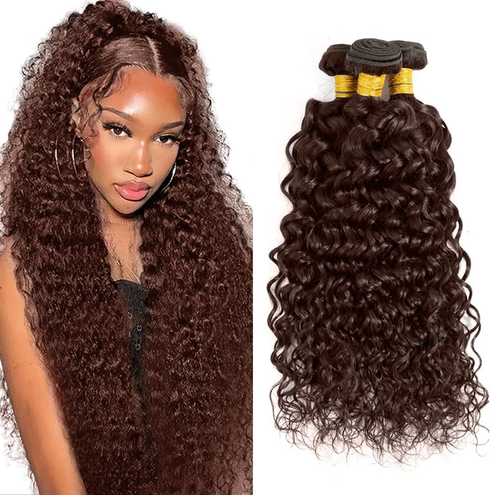 28 30 32 Inch Brown Bundles Human Hair Color #4 Water Wave Bundles Light Brown Human Hair 3 Bundles Brazilian Remy Brown Water Wave Bundle Human Hair Extensions Chocolate Brown Bundles
