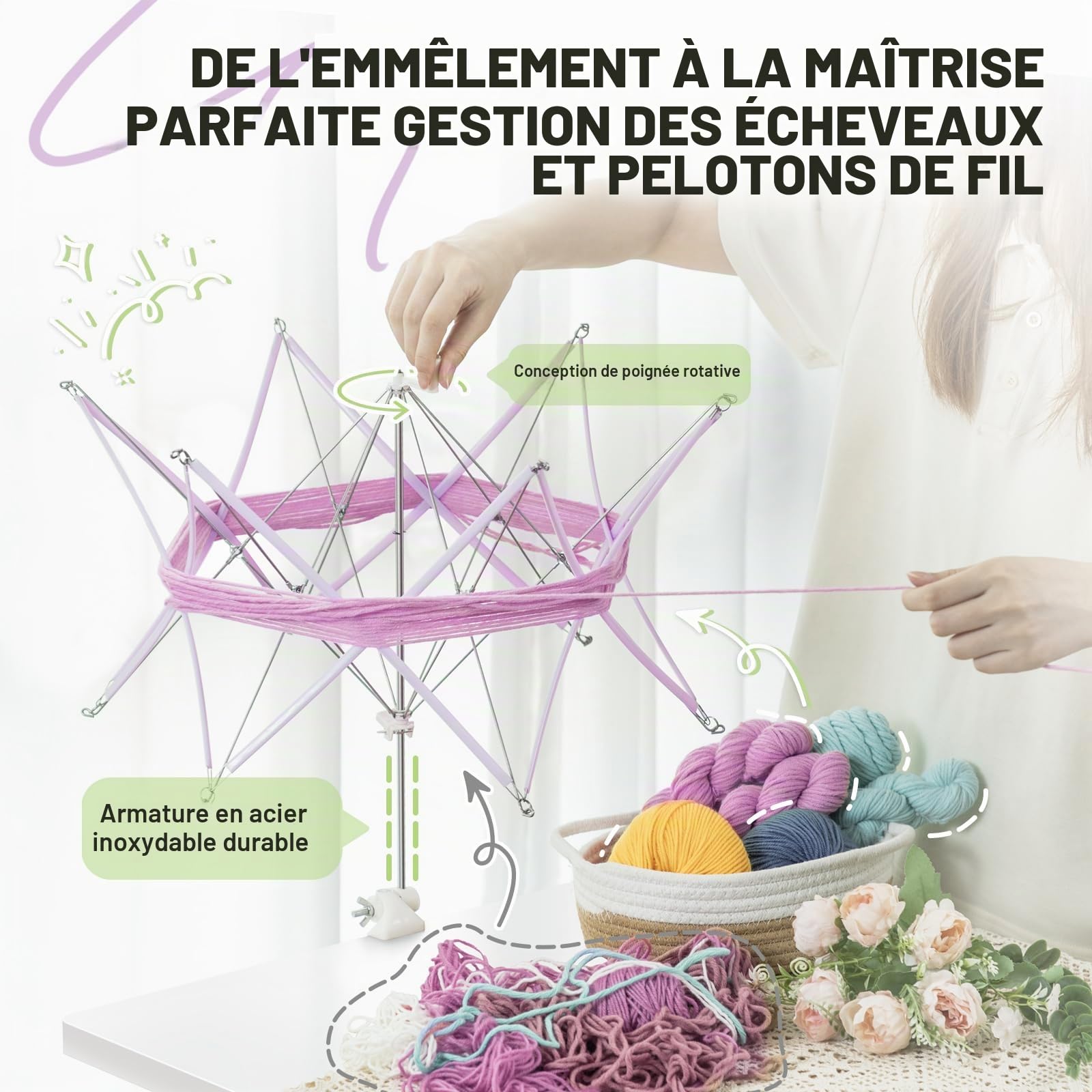 INMAKER Bobinoir à Laine et Dévidoir à Laine, Enrouleur Pelote de Laine | 4oz, Plastique ABS Durable, Manuel, Facile à Utiliser, Portable