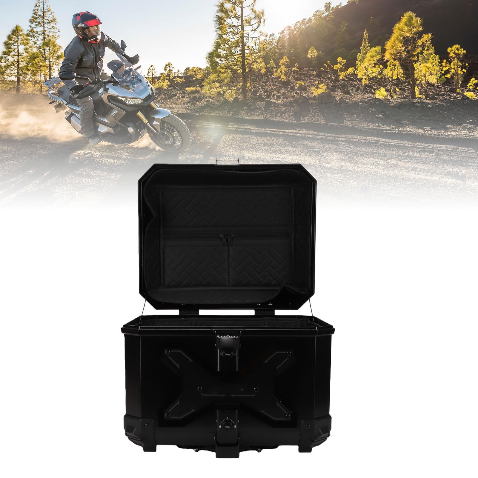 JTLB Baúl para Motocicleta de 45 L, Caja de Maletero Impermeable con Bloqueo de Aleación de Aluminio con Soporte Trasero de Desmontaje Rápido, para Motocicletas con Portaequipajes
