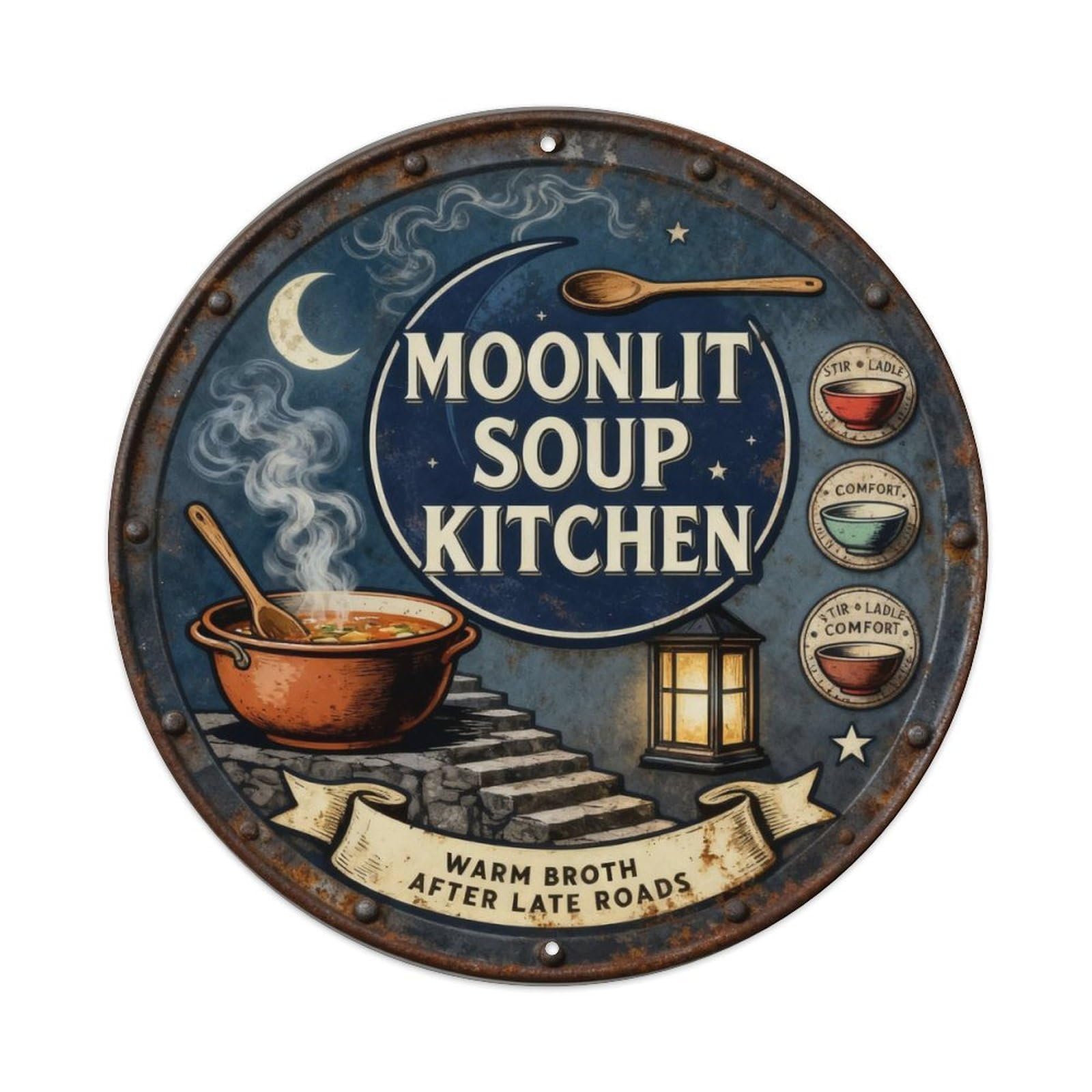 Moonlit Soup Kitchen Sign Metal Tin Sign Plaque
