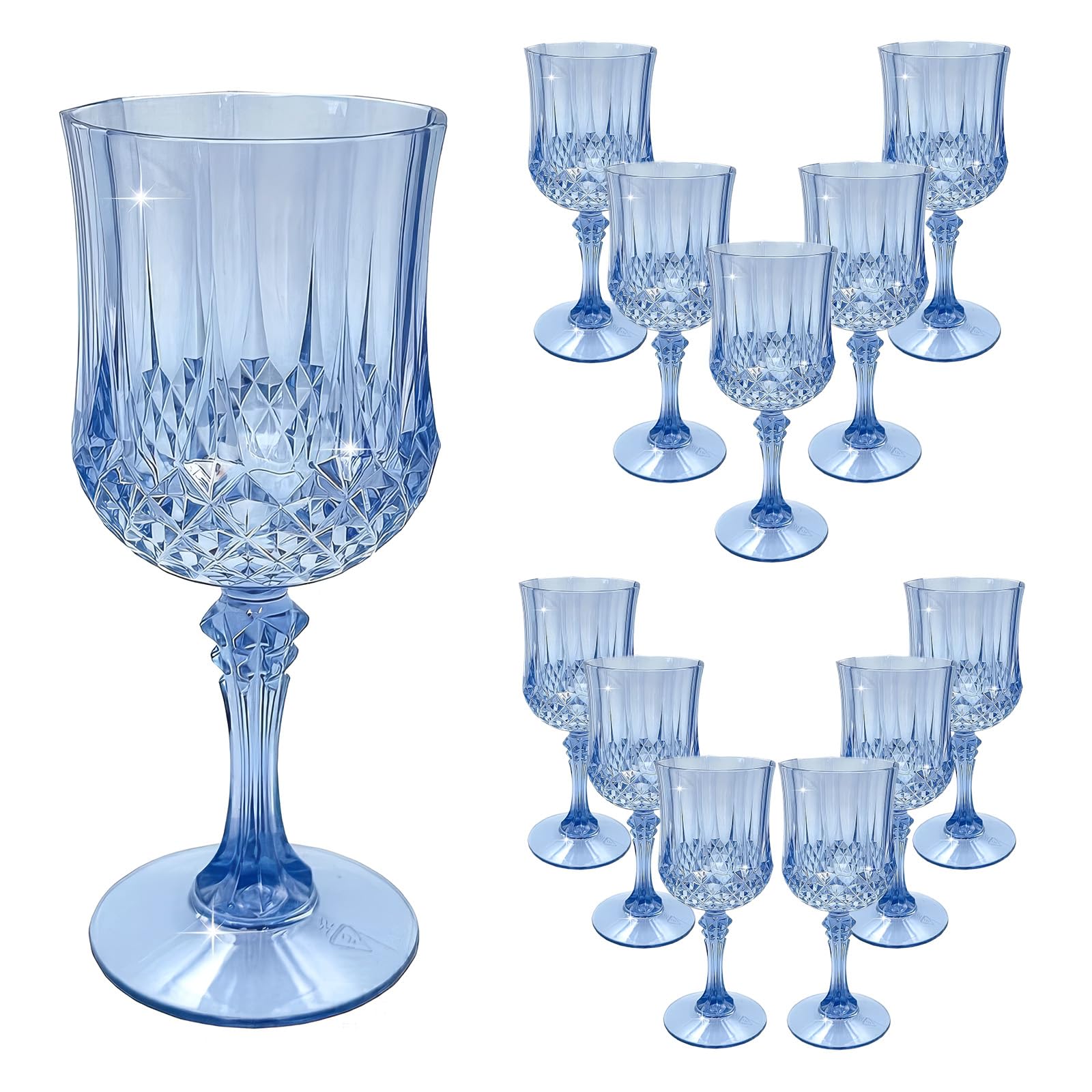 M.J COMFY-LIFE Blue Plastic Wine Glasses Sapphire Glitter Reusable Party Wine Cups (12pcs)