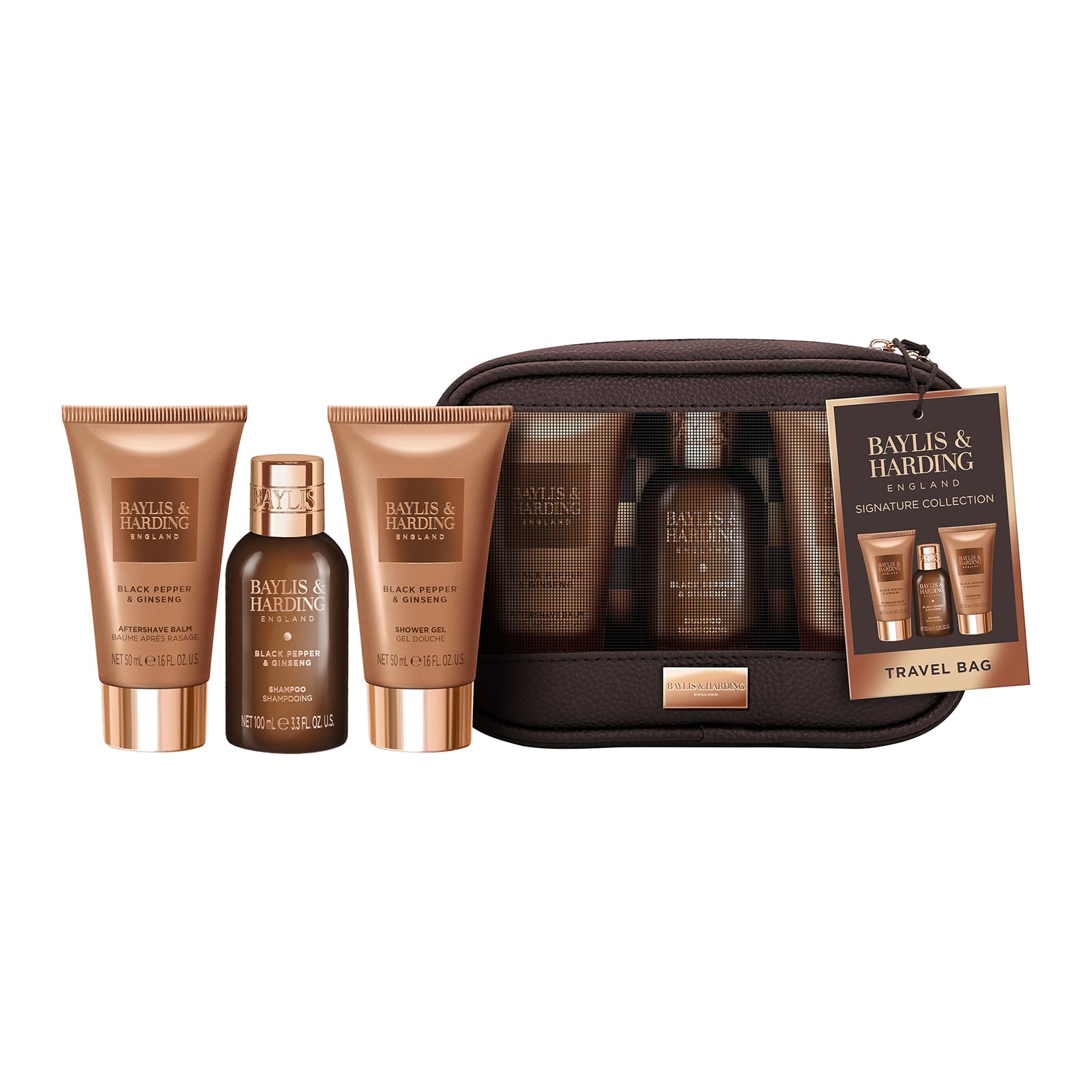Baylis & Harding Black Pepper & Ginseng Men's Travel Wash Bag Gift Set (Pack of 1) - Vegan Friendly