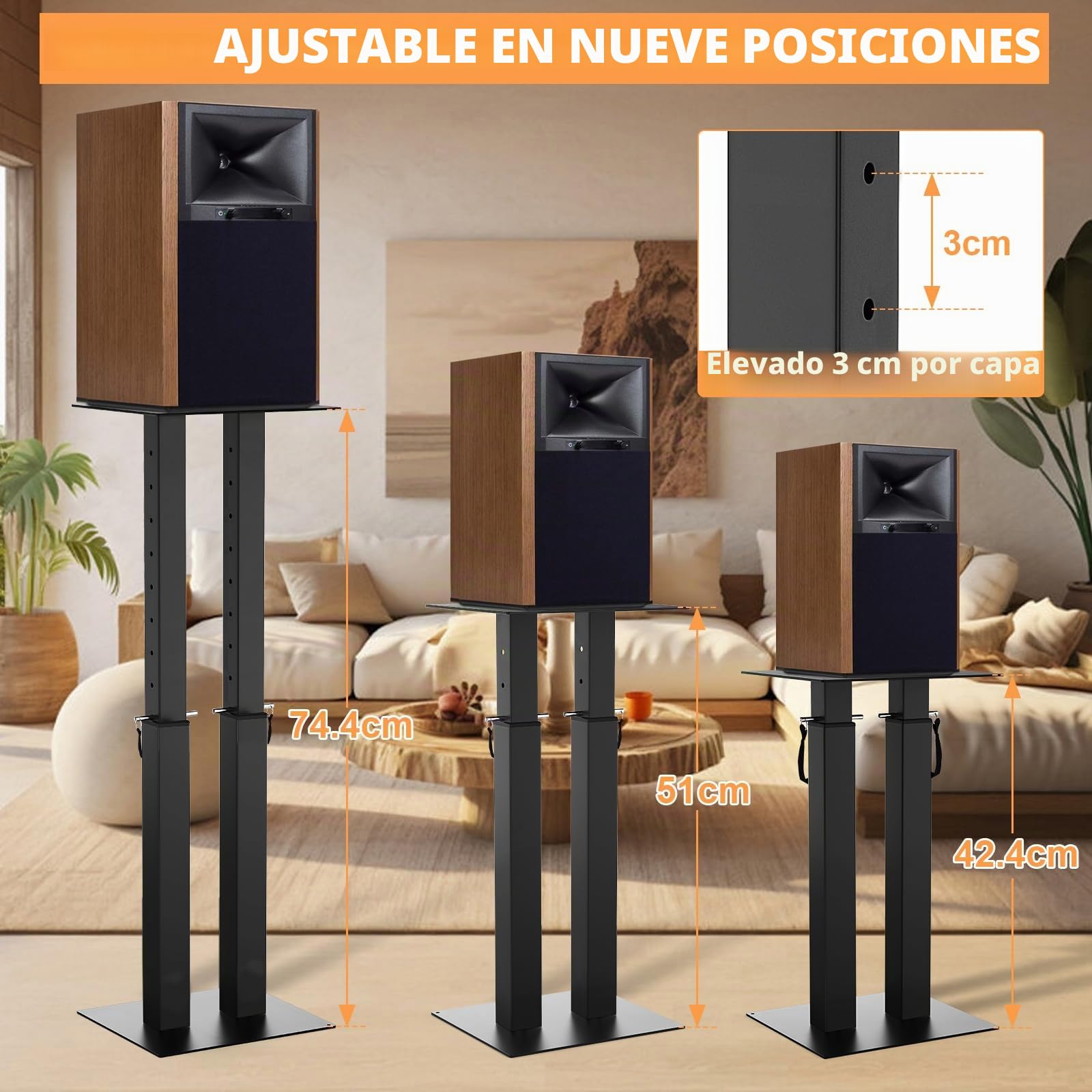 OUUTMEE Soportes de altavoces de altura ajustable con gestión de cables, juego de 2 soportes para altavoces de suelo con alfombrillas de EVA antideslizantes, soporte de altavoz de doble tubo para