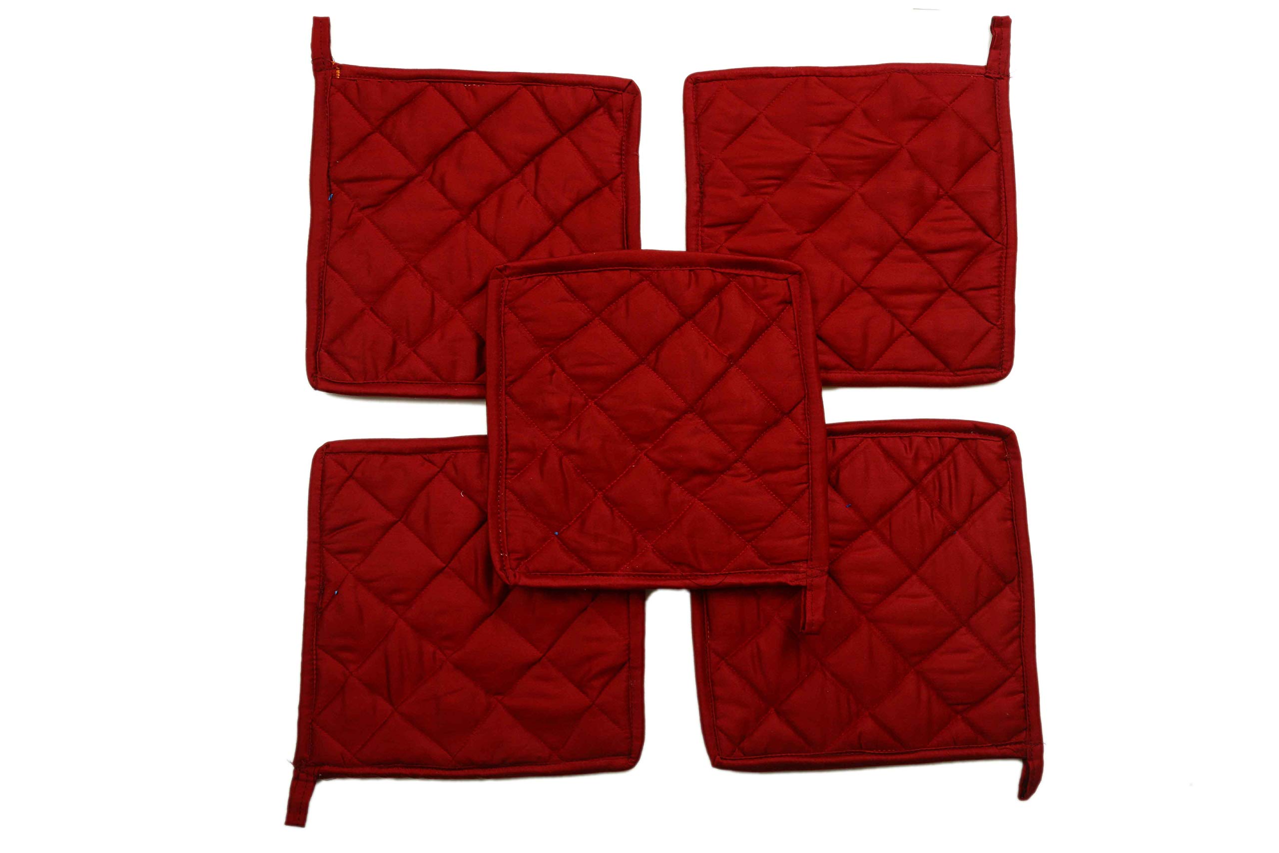 Set di 10 presine per cucina, 22,9 x 22,9 cm, resistenti al calore, 100% cotone, colore rosso