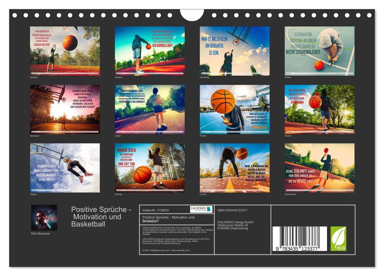 Positive Sprüche - Motivation und Basketball (Wandkalender 2025 DIN A4 quer), CALVENDO Monatskalender: Wunderschöner farbenprächtiger Kalender mit ... nicht nur für Basketballer (CALVENDO Sport)