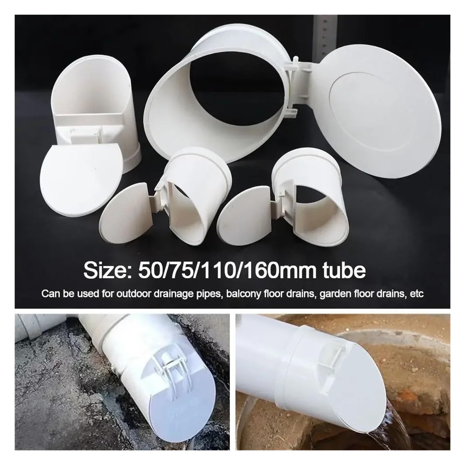 Válvula de retención tubo drenaje PVC Tubería de drenaje antiolor, desagües suelo 50/75/110/160mm, tubería aguas residuales, cubierta gran desplazamiento, tanque séptico, válvula exterior(160mm)