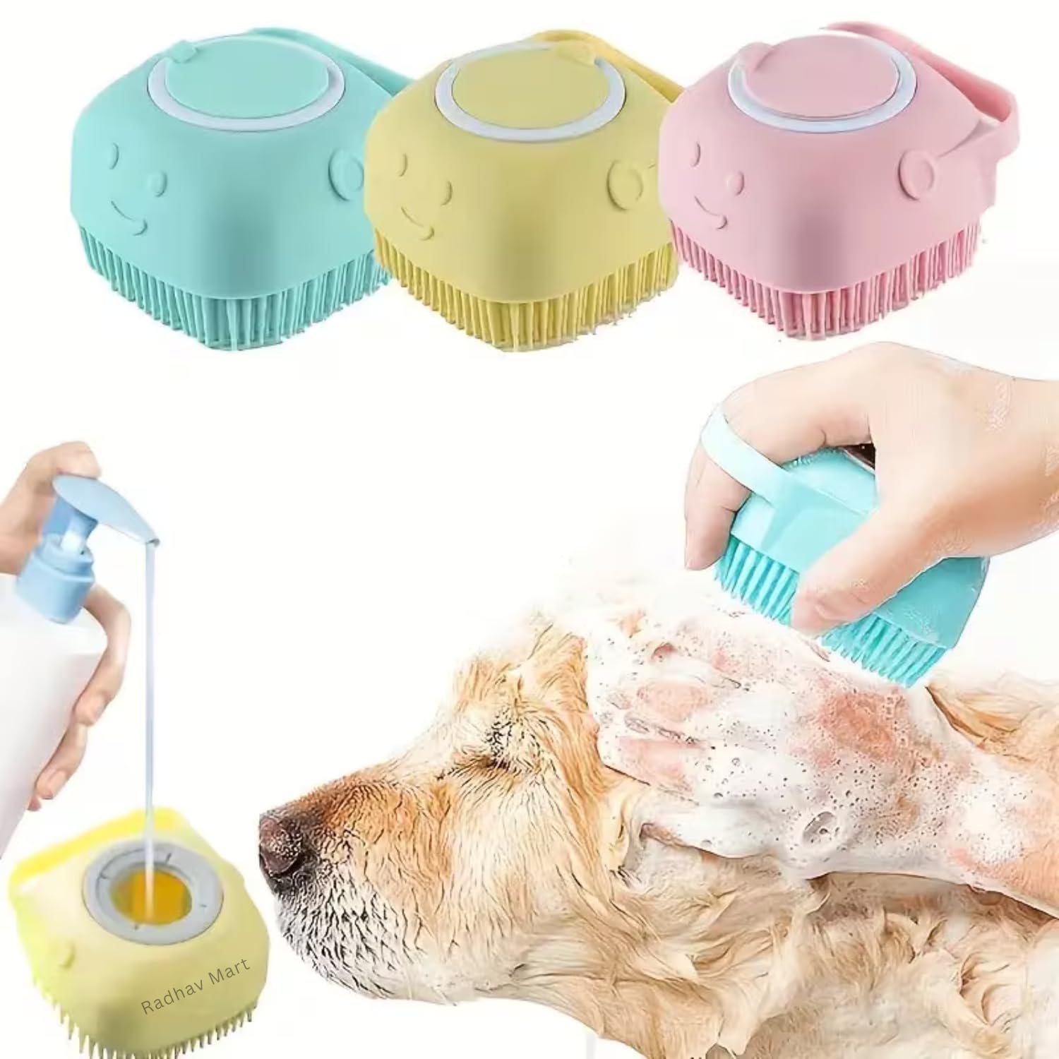 Radhav Mart Body Scrubber with Soap Dispenser Brush, Silicone Exfoliating Brushes, Soft Body Bath Loofah for Babies, Kids, Women, Men and Pets (Multicolor, Pack of 2) 3