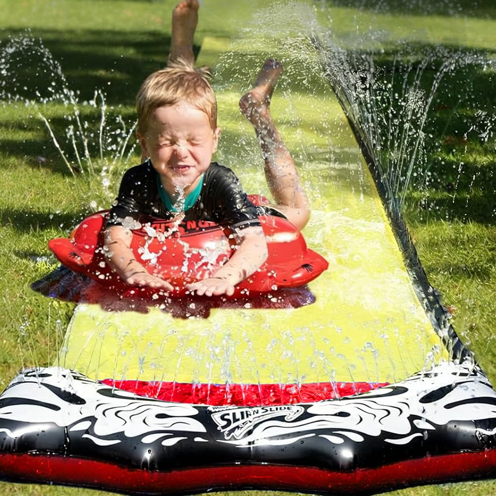 18ft/550cm Wasserrutsche Garten für Kinder, Rasen Wasserrutschen mit Bodyboards, Wasserrutschmatte mit Eingebautem Sprinkler, Rasen Wasserrutschmatte für Sommer Garten Pool Outdoor