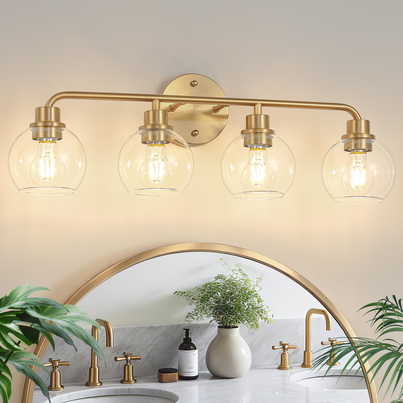 Bathroom Light Fixtures Gold Vanity Light 4 Light Brushed Brass Brushed Brass 4-Light