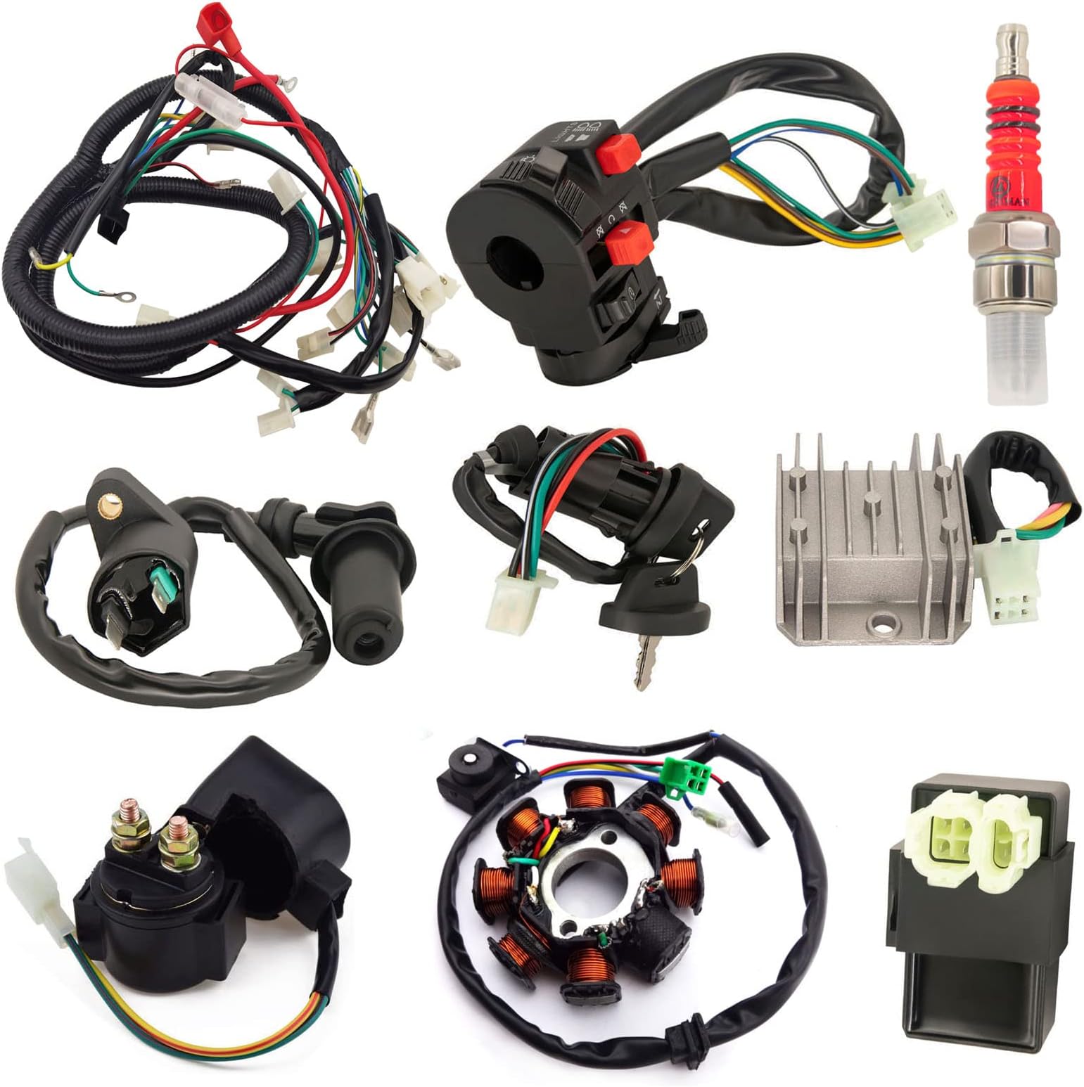 Complete Wiring Harness Kit ATV Wire for GY6 150cc 125cc Scooter Moped 4-Stroke Engine, Electric ATV Wire Harness Kit with CDI Stator Regulator Ignition Switch Solenoid Relay by LOYPP