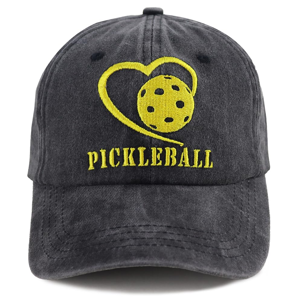 Heart Pickleball Hat for Men Women Gifts, Adjustable Distressed Cotton Embroidered Pickle Ball Baseball Caps