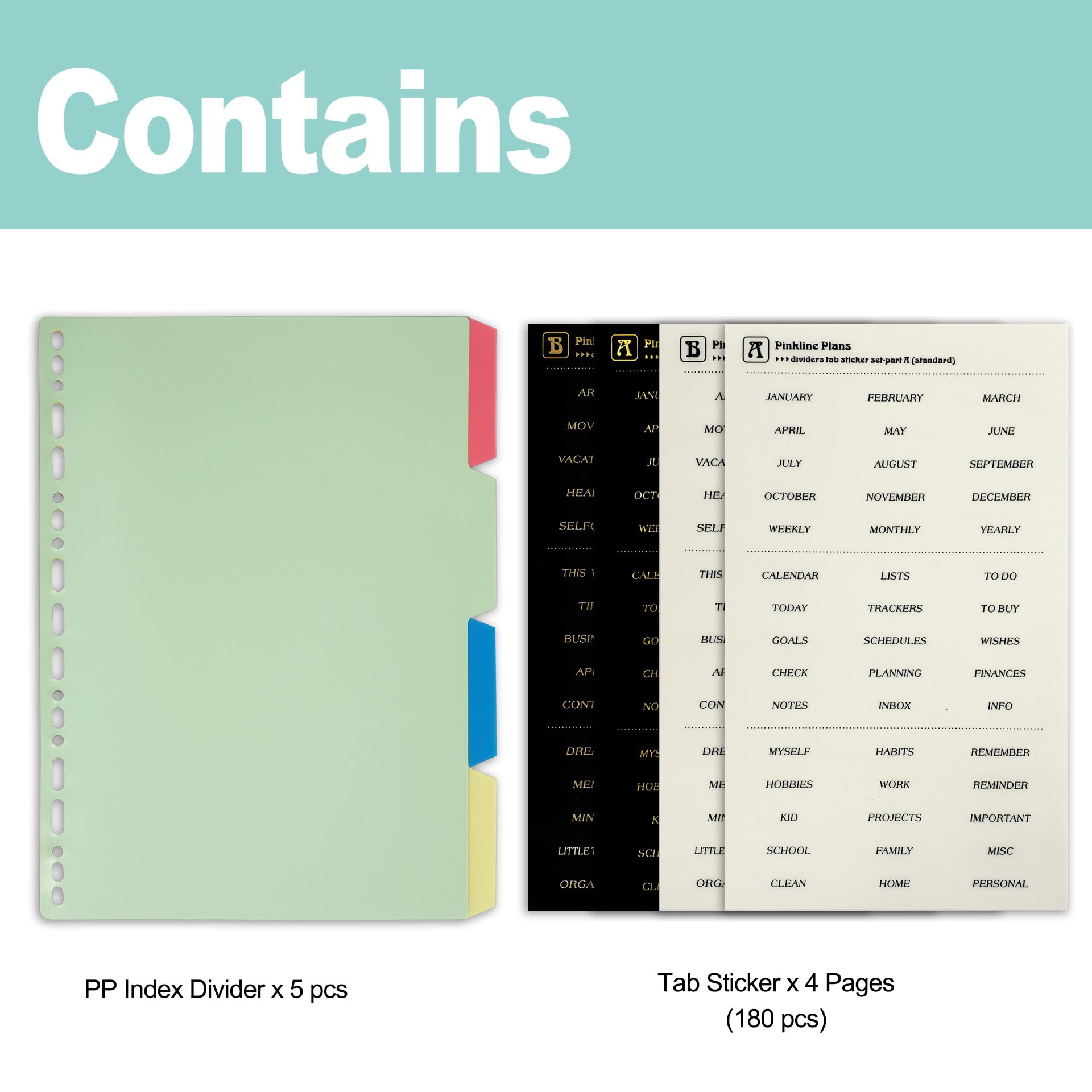 Zelten PP Binder Index Dividers with 4 Sheets Tab Stickers for Personal Organizer (PP Multi Color 4-Tab, B5/9/26 Hole) - Image 2