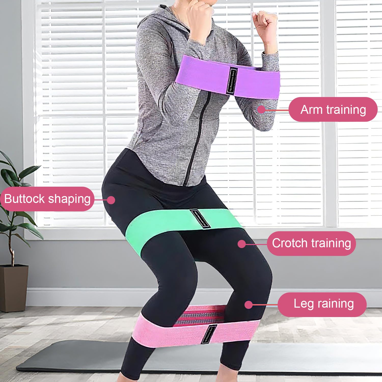 Bandes Elastiques de Fitness Antidérapantes en Tissu, 3 Niveaux de Résistance pour Yoga, Fessiers, Sac de Rangement