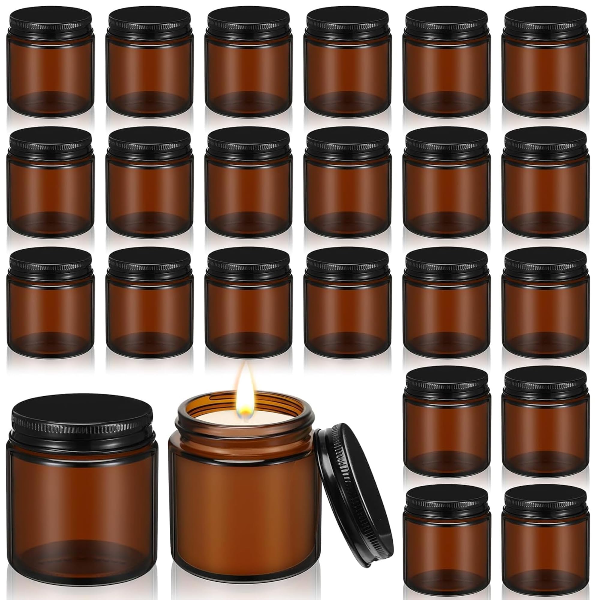 Premium Glossy Finish Amber Color Empty Round Glass Jars