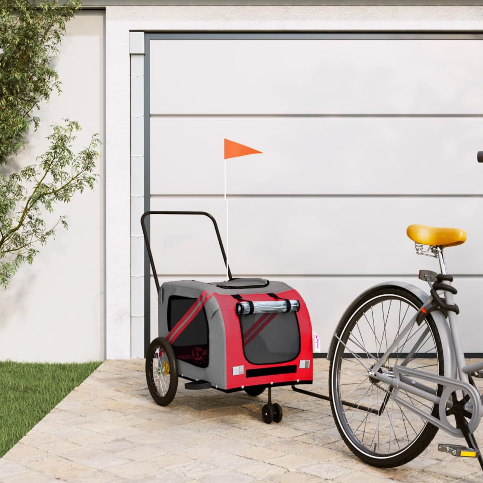 Homgoday Remolque de bicicleta para s rojo y gris Oxford y hierro, muebles carro , carro para bicicleta, carro para s, transportín bicicleta