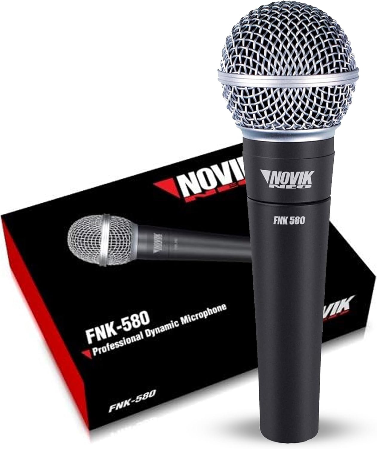 NOVIK NEO FNK 580, Professional Dynamic Microphone with Cardioid Polar Pattern & Cable, Unidirectional, Connector: XLR, Cable, Body Metal, Cable: 16' 5m