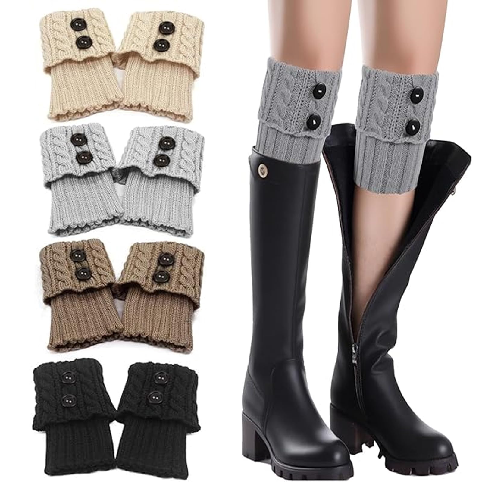Cjkoonsa Women's Multicolour 4 Pairs Winter Warm Boot Cuffs For ,Winter Warm Boot Cuffs Twist Knitted Leg Warmers,Flexible, Soft Ankle Warmers For Ballet Dance Yoga Ice Skating