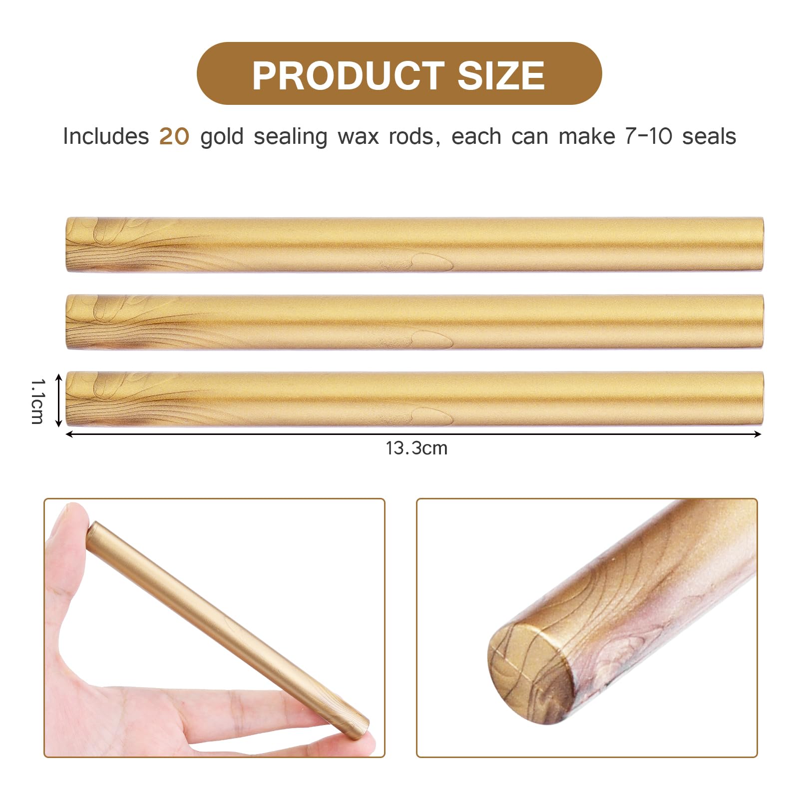 20 barras de cera de sellado de pistola de pegamento de 11 mm para sello de cera, barras de sellado de cera dorada, ideales para invitaciones de boda, sobres de tarjetas, envoltura de regalos