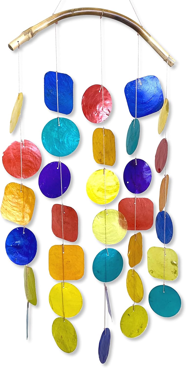 Capiz Wind Chime for Outside – Colorful Shell Windchime Outdoor Mobile Garden Patio Décor Gift 18” Long