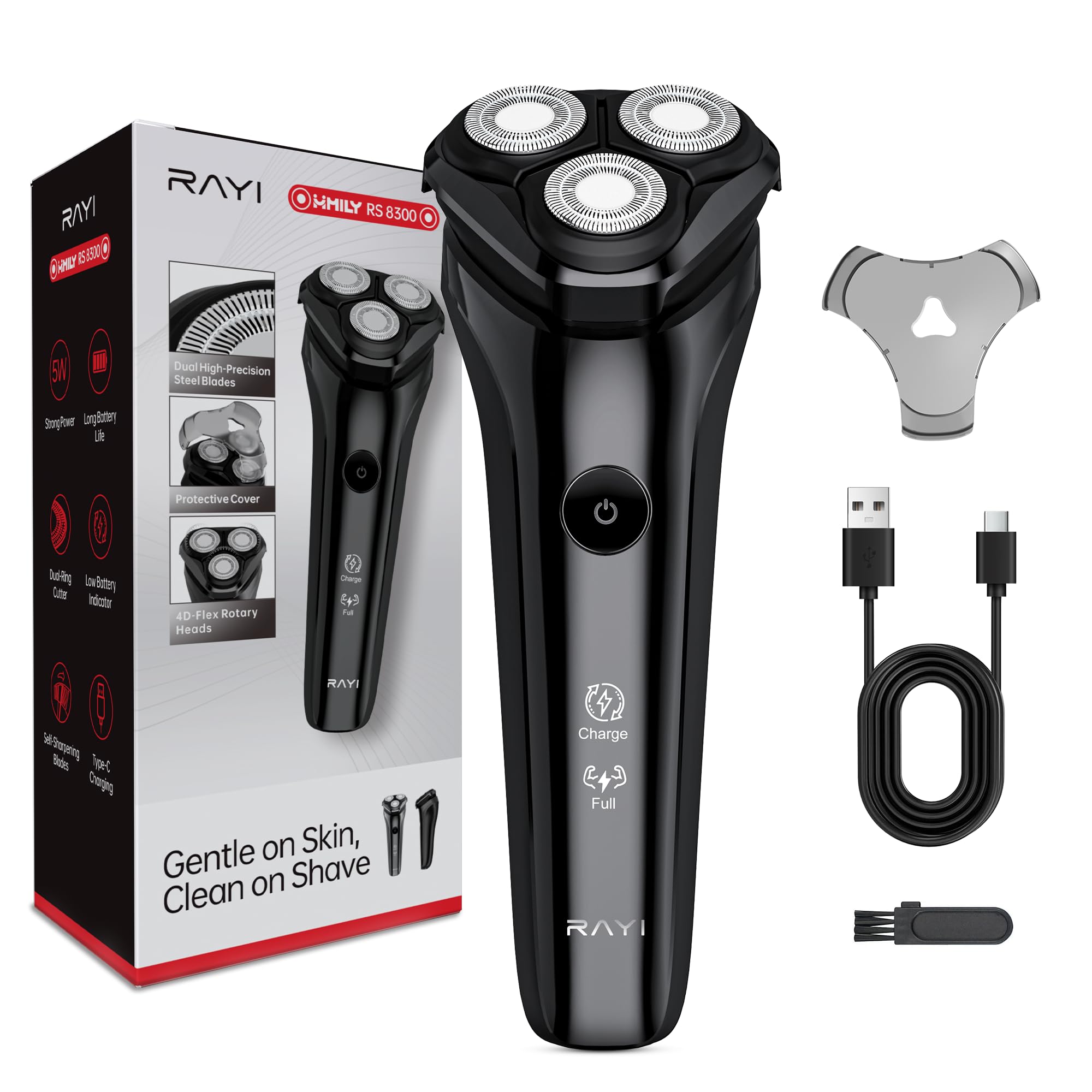 Photo 1 of Electric Razor for Men, 90-Min Runtime, Type-C Fast Charging, Cordless Electric Shaver for Men with Stainless Steel 4D Rotary Blades, Low Noise, Portable Travel, Foil Shaver - Black