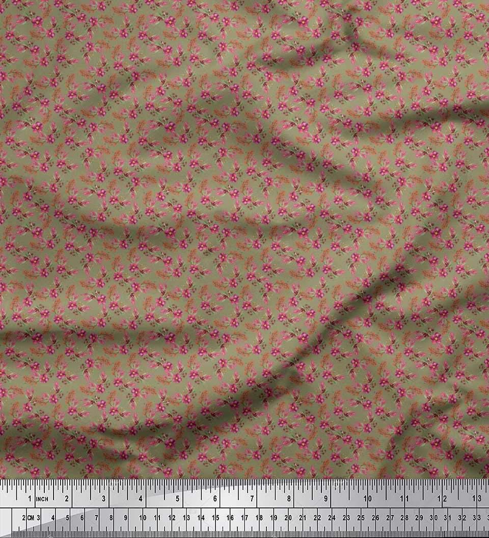 Soimoi Cotton Canvas | 56" Wide, Sold by The Yard | Floral Pattern - Dusty Green | Durable Medium Weight Fabric for Bags, Curtains, Crafts & Décor