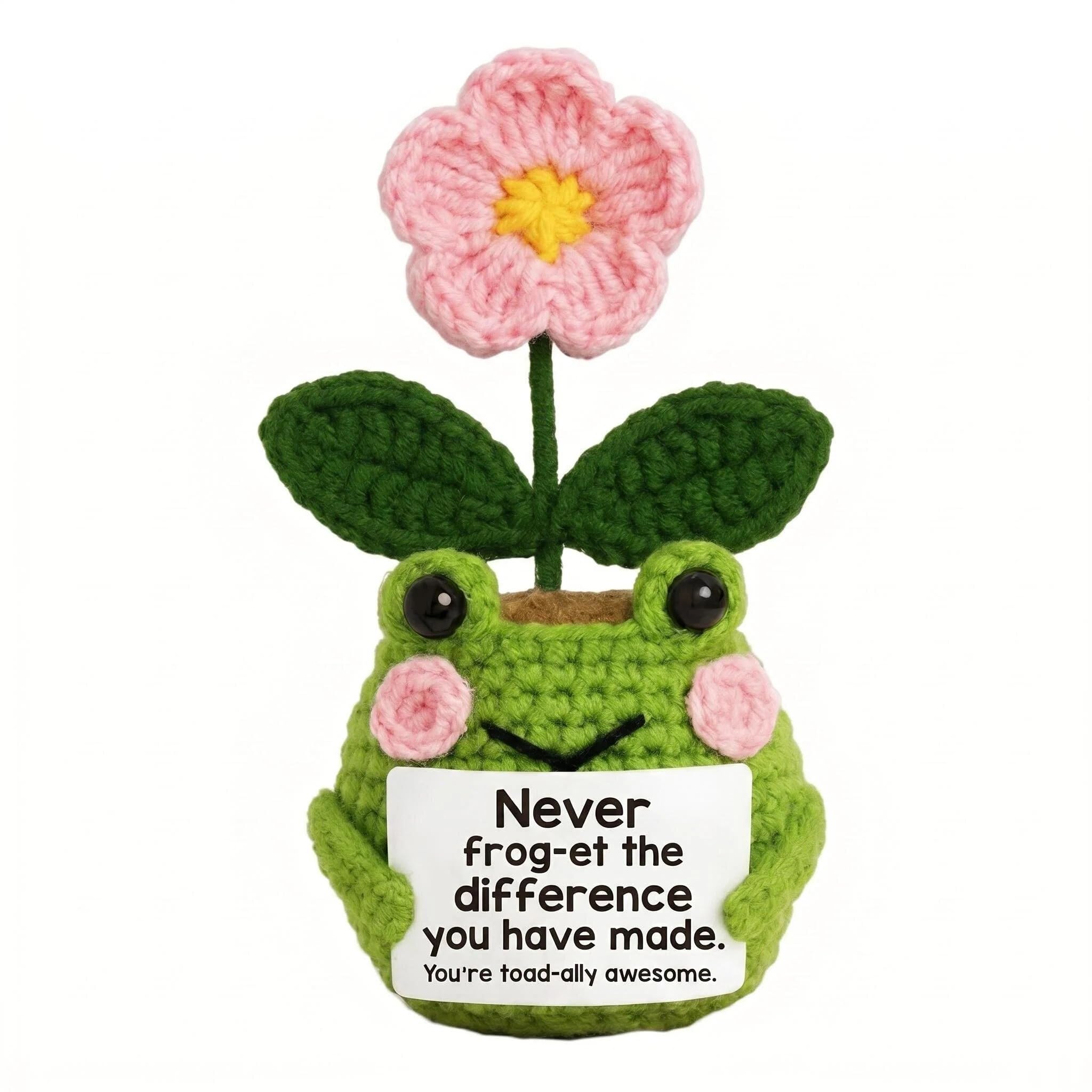 Comforso Positive Crochet Animals & Affirmation Gifts for Women, Emotional Support Frog with Flower, Thank You Gifts for Women about Birthday, Christmas, Colleagues, Mum, Best Friend, Teacher, Nurse