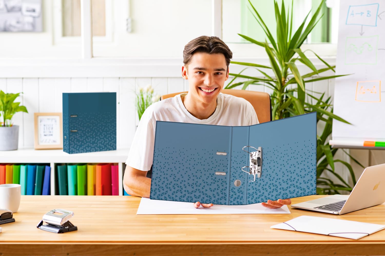 HERMA Raccoglitore ad anelli A4 blu, confezione da 5, dorso da 70 mm, resistente, con motivo a fantasia, finitura lucida e stampa interna, raccoglitore ad anelli per bambini, cartella di archiviazione