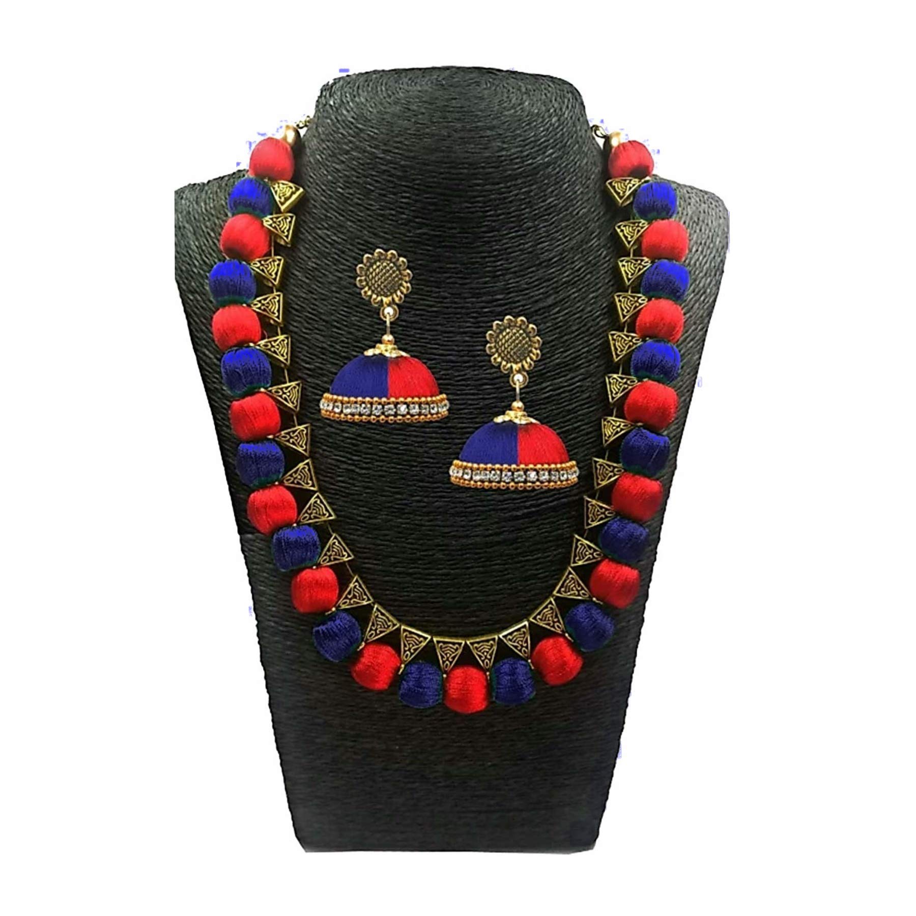 Ambal Double Colour choker silk thread necklace set (Navy Blue-1) (B07P41FQPT) Amazon Price History, Amazon Price Tracker