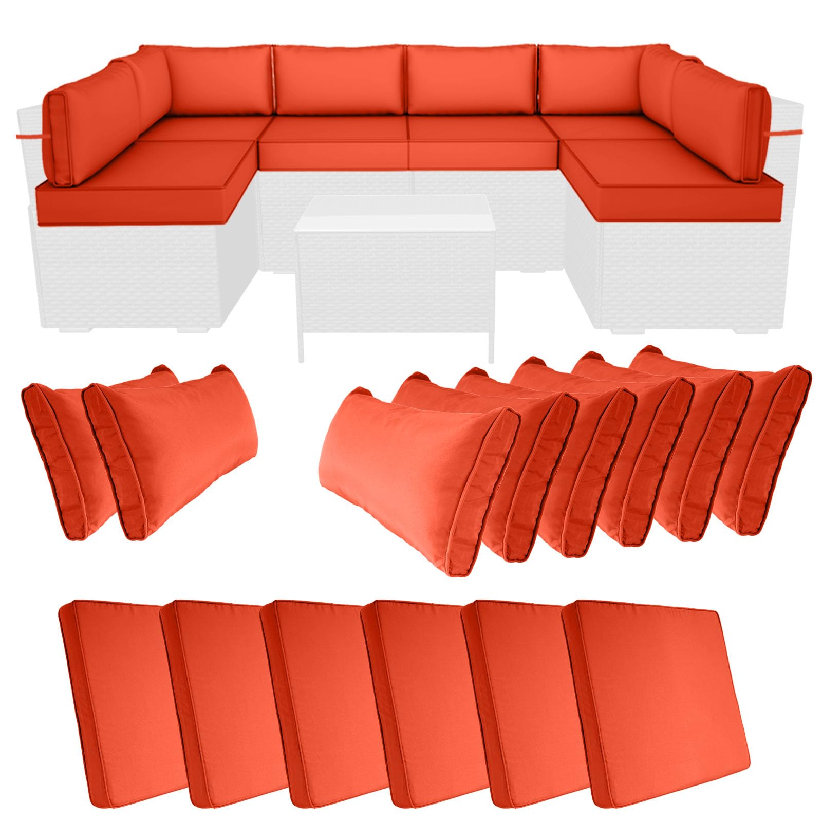 14-Piece Outdoor Sectional Cushions Water-Repellent Outdoor Replacement Cushions for 6-Seat Patio Furniture, 4'' Foam Patio Sectional Sofa Cushion for