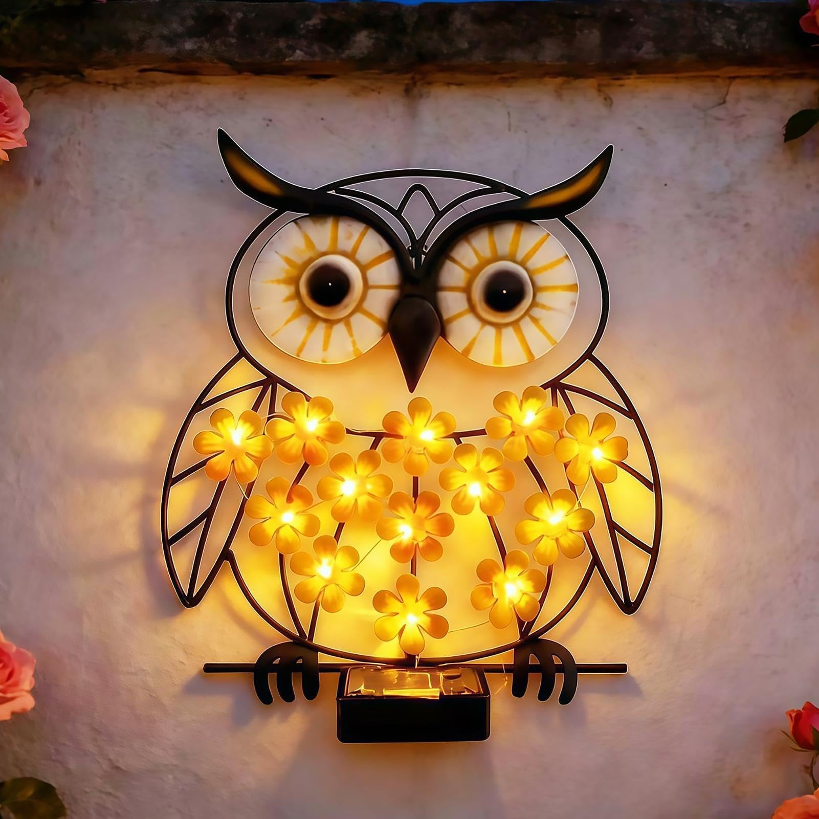 Metal Art LED Butterfly Bee Owl Decorative Ambient Wall Lamp, Waterproof Solar Lights Outdoor Garden, Cute Solar Lights Outdoor Waterproof