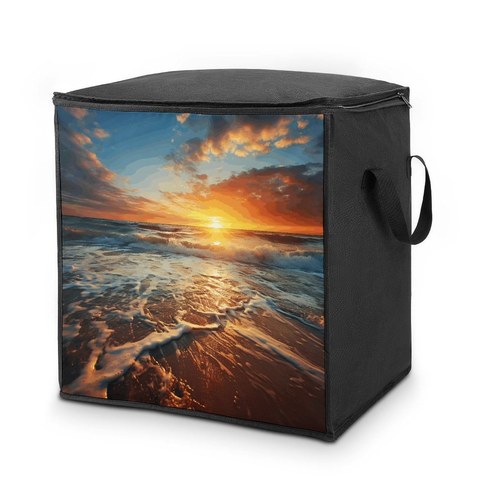 70L Ocean Sunrise Storage Bag With Zipper Closet Organizers with Handle for Home Storage Organizer for Blankets Quilts Clothes Comforter Bedding And Pillows