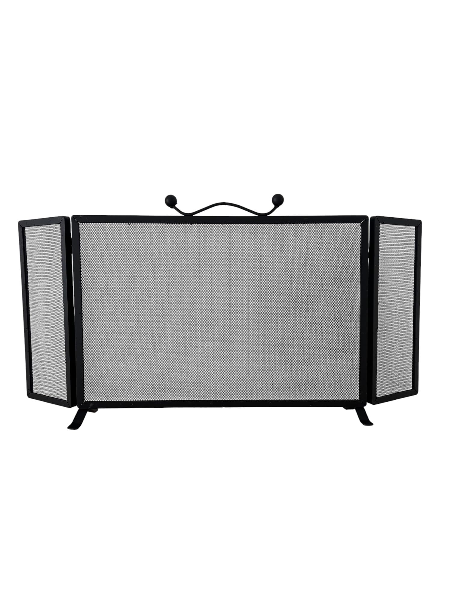 Parascintille Moderno per Camino in Ferro, 60 cm + (15 cm x 2 Antine) X 45h cm, 2 Ante Richiudibili, Nero