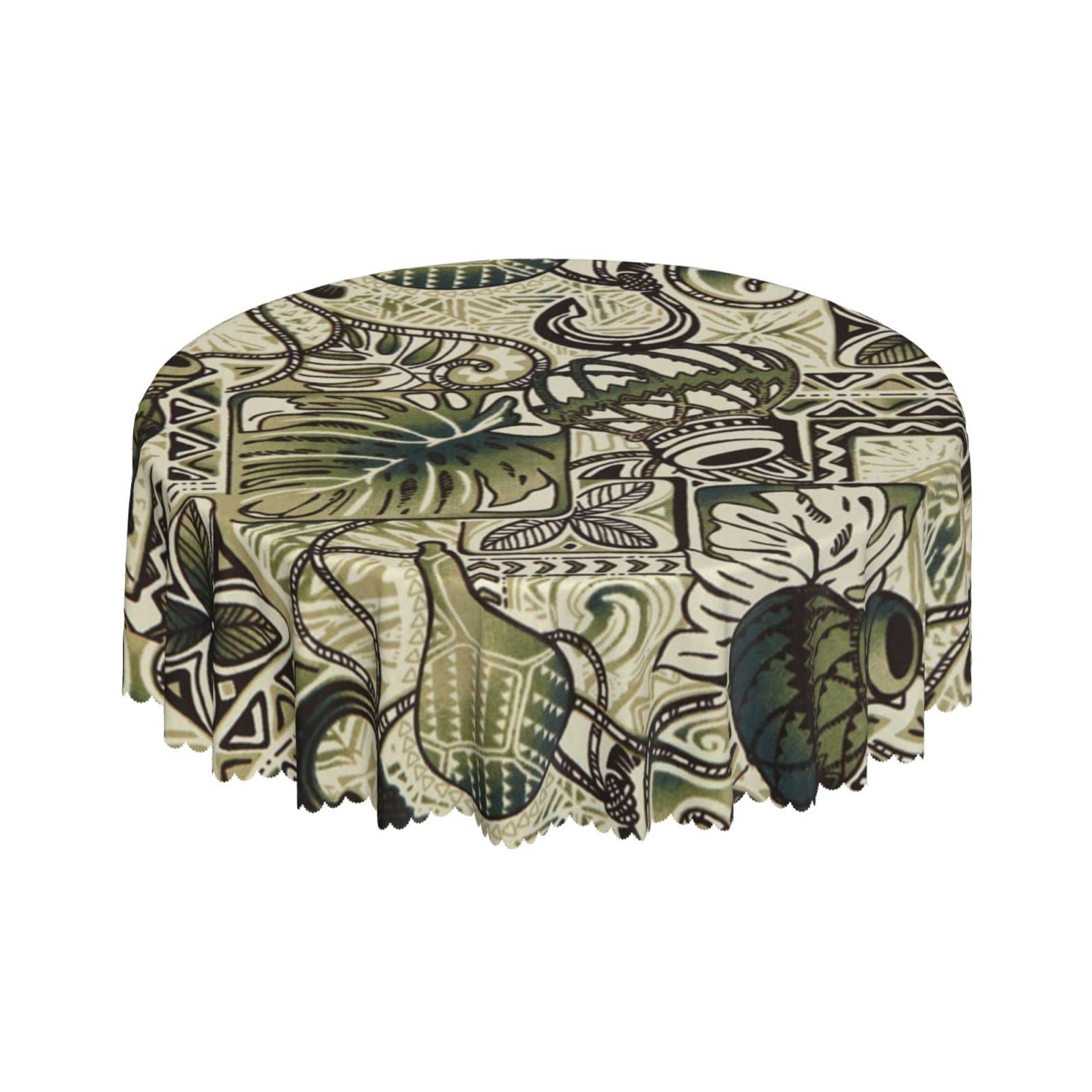 Lsjuee Fishing Vintage Texture Green Round Tablecloth 60 Inch Printed Washable Tablecloth for Dining Party Holiday Fall Home Decorative