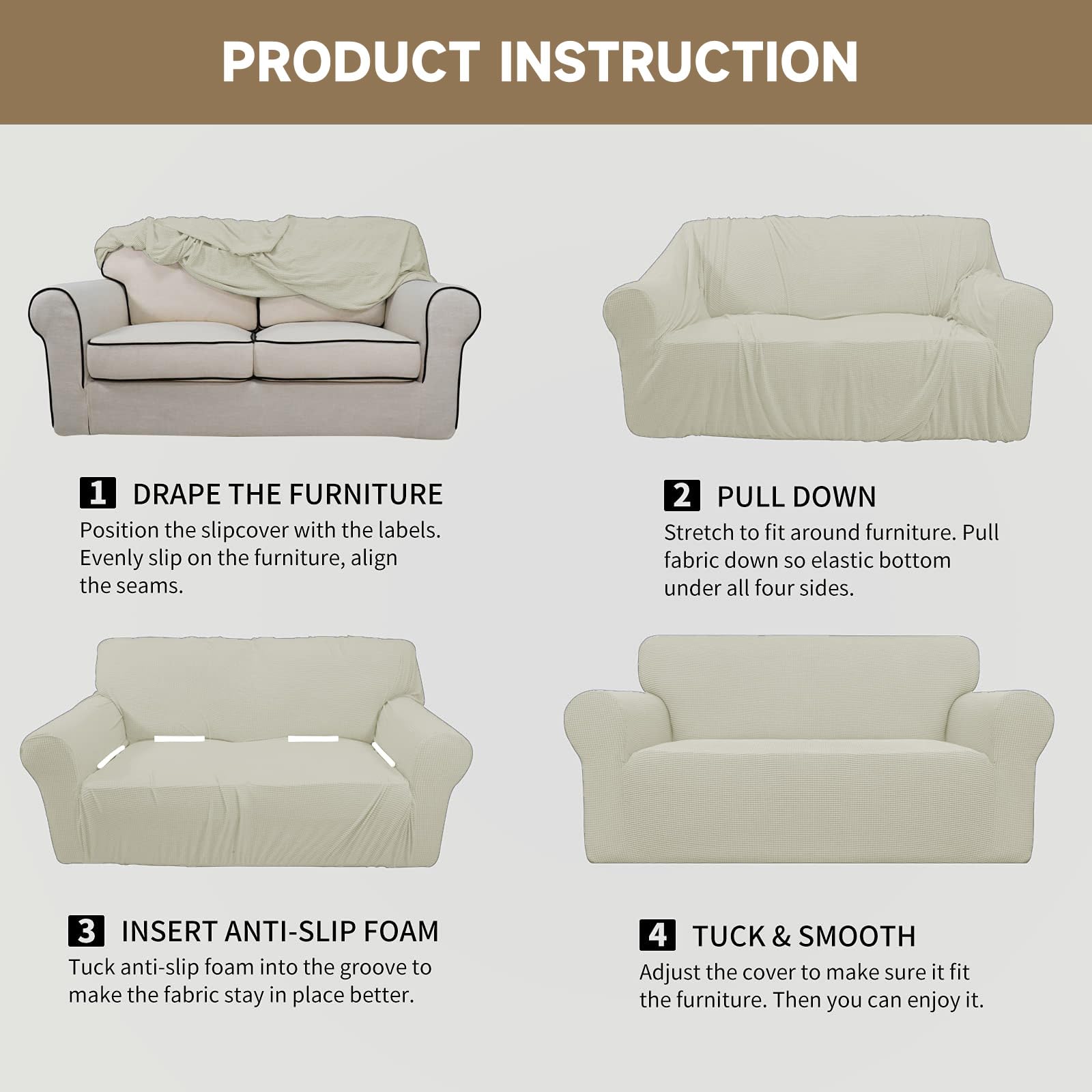 Ystyle Housse Canapé 2 Places avec Accoudoirs, Housse Canape Extensible, Protege Canape Universelle, Housses pour Meubles Protection pour Chiens Chats, Moderne Housse Fauteuil, Blanc Naturel