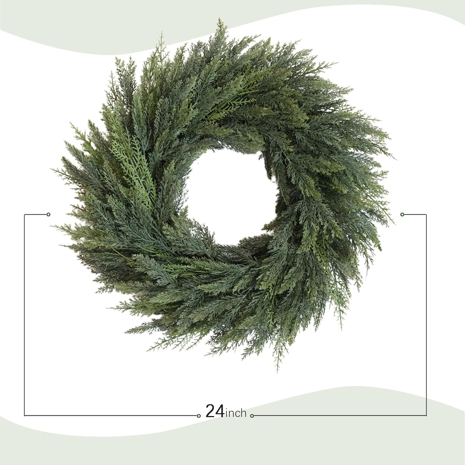 Bibelot Christmas Wreaths for Front Door, 24 Inch Realistic Norfolk Pine Wreath, Green Real Touch Winter Decor for Indoor Outdoor Home Wall Window All Seasons - Image 4