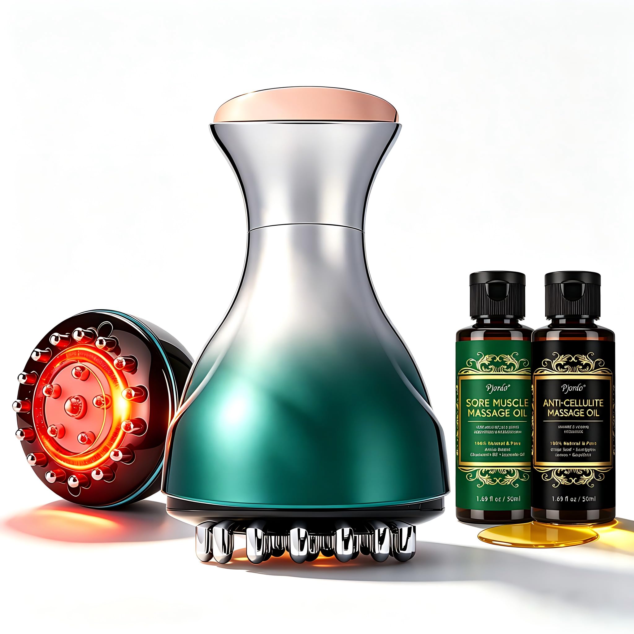 Pjordo Lymphdrainage-Massagegerät, Anti-Cellulite-Massagegerät mit Wärme, Licht & Vibration, reduziert Cellulite & Dehnungsstreifen, Körperformungsmaschine für Bauch, Arm & Bein, Massageöl hilft