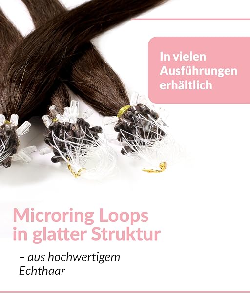 hair2heart Microring Extensions Echthaar glatt 6/3 Dunkelblond Gold - 25 Strähnen 0.5g 40cm, Echthaar Extensions für dauerhafte Haarverlängerung - 3