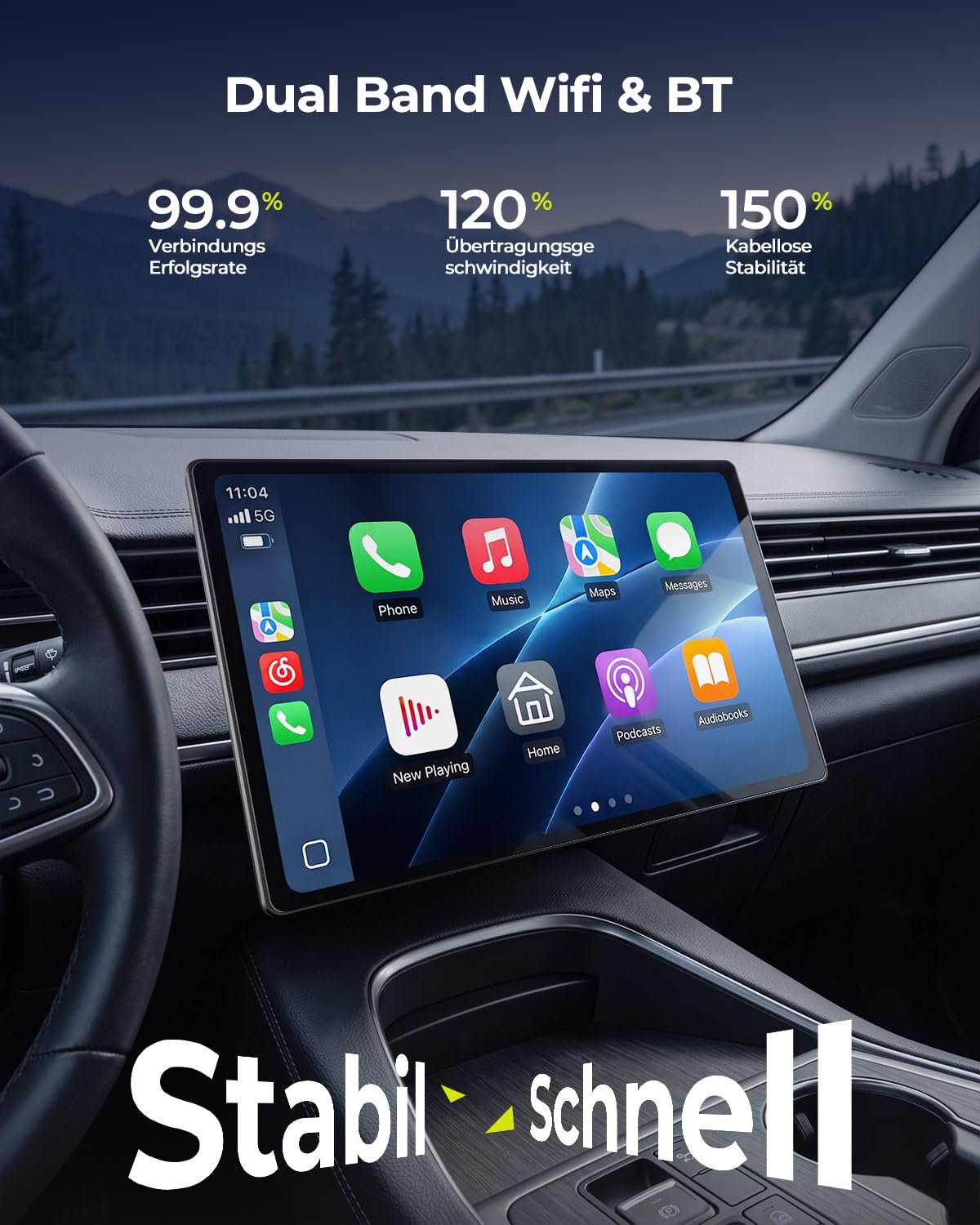 LAMTTO 11 Zoll Wireless CarPlay Display mit YouTube TikTok Video-Apps,Tragbares Autoradio für Apple CarPlay&Android Auto mit Rückfahrkamera/Navigation/In-Cell Touchscreen/Sprachassistent/OTA/Bluetooth