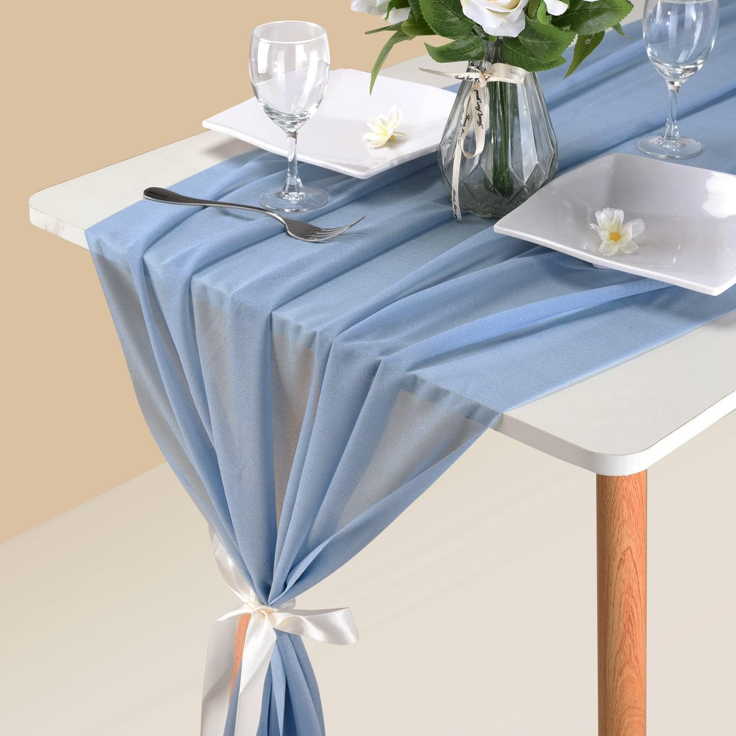 10ft Chiffon Table Runner , 29x120 Inches Dusty Blue Table