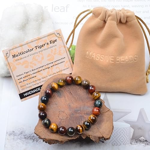 Vista 523 de MASSIVE BEADS Pulsera elástica de yoga hecha a mano con piedra natural, cristal curativo, energía, regalos para adultos unisex de 0.157 in, 0.236